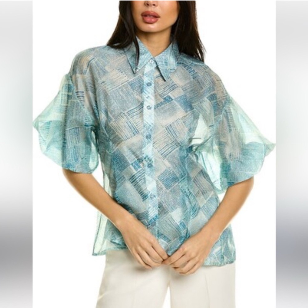 Gracia Sheer Top Green teal whimsical look size M